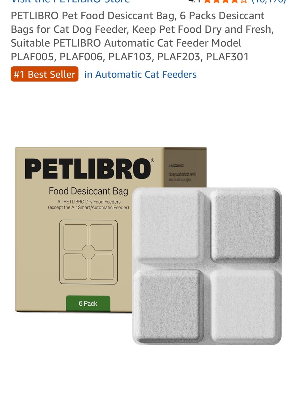 White Food Desiccant Bag for Cat Feeders - 6 Pack